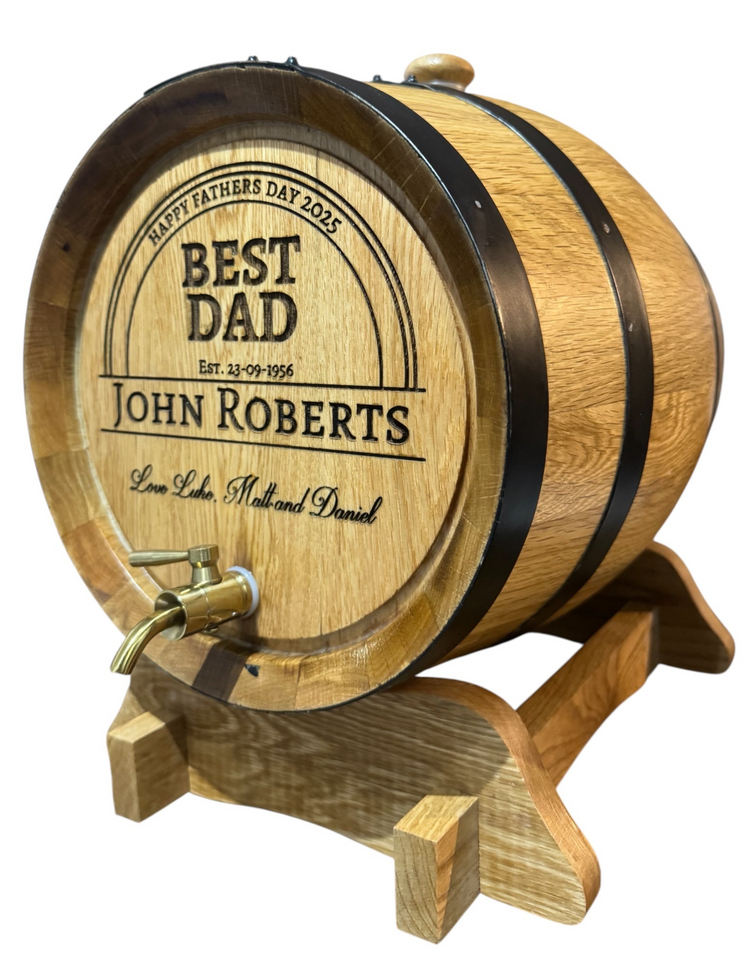 Personalised American Oak Barrel (Elegant Curved Engraving)