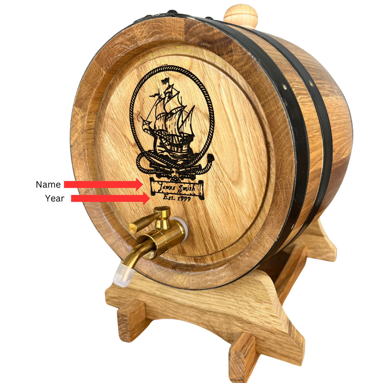 Personalised American Oak Barrel (Ship Engraving)