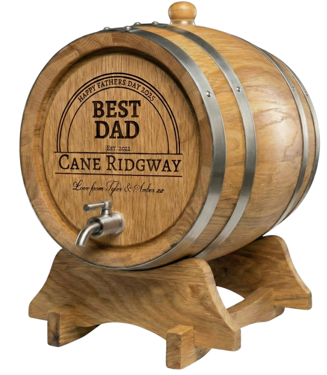 Personalised American Oak Barrel (Elegant Curved Engraving)