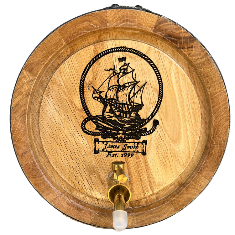 Personalised American Oak Barrel (Ship Engraving)