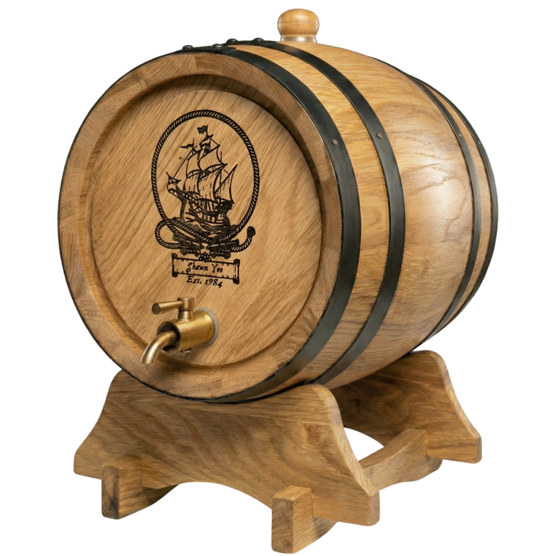 Personalised American Oak Barrel (Ship Engraving)