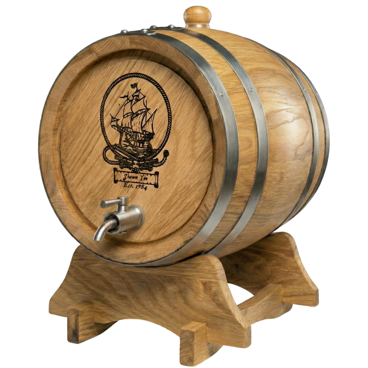 Personalised American Oak Barrel (Ship Engraving)