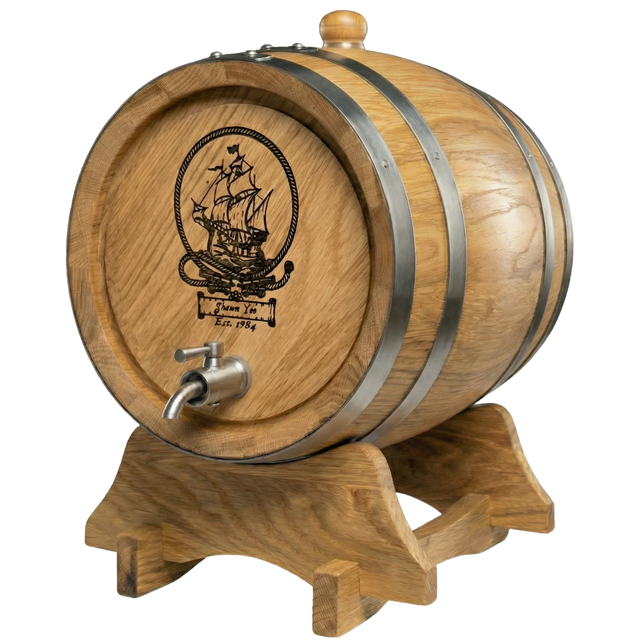 Personalised American Oak Barrel (Ship Engraving)