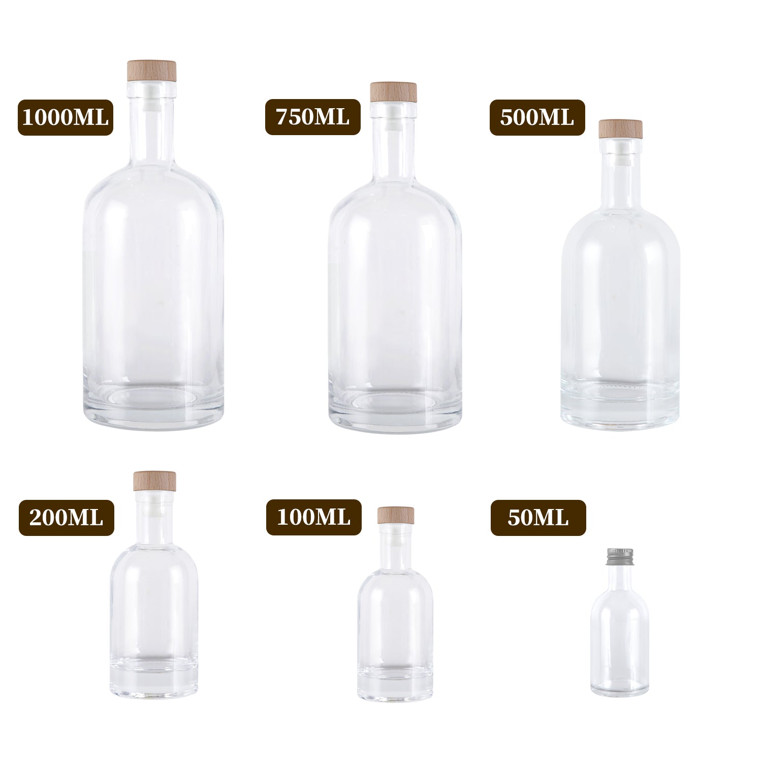 Round Spirit and Wine Bottle + Cork + Cap