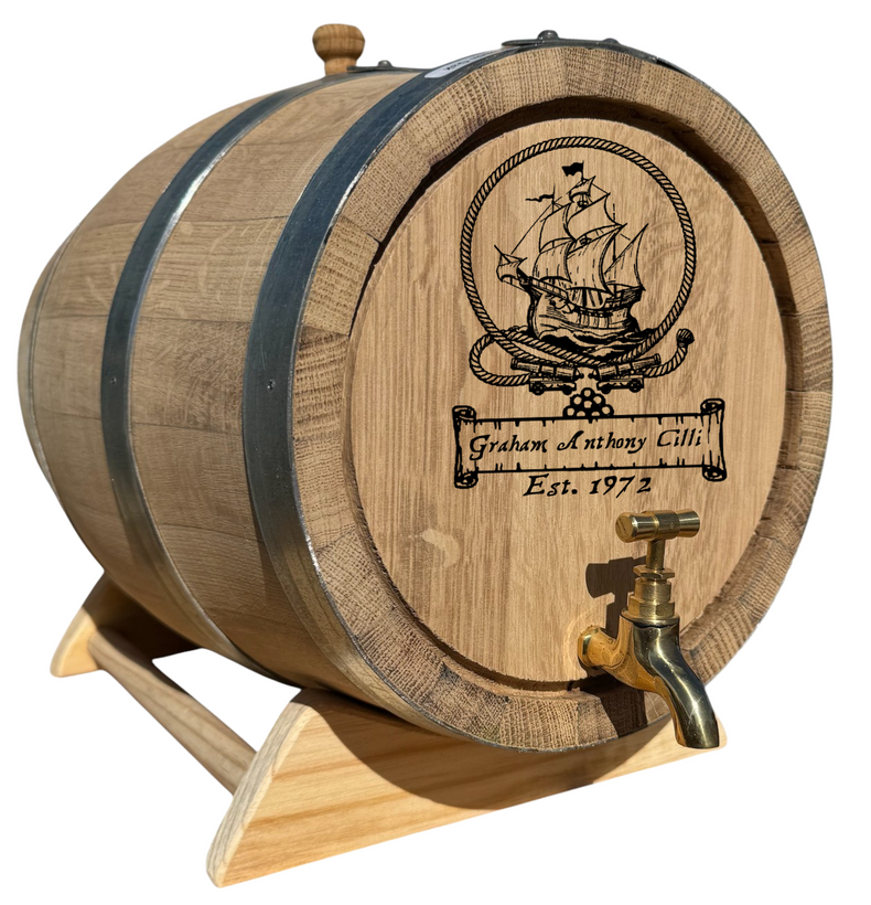 Personalised Recoopered Oak Barrel (Ship Engraving)