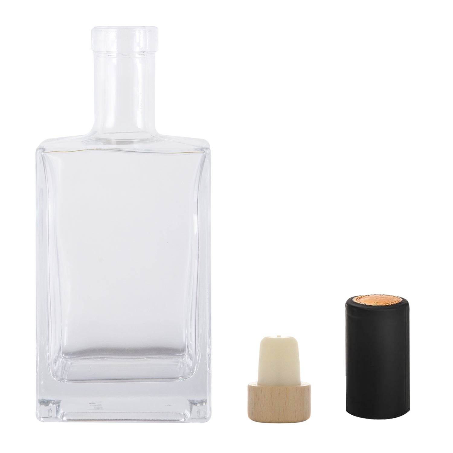 Square Wine and Spirit Bottle + Cork + Cap