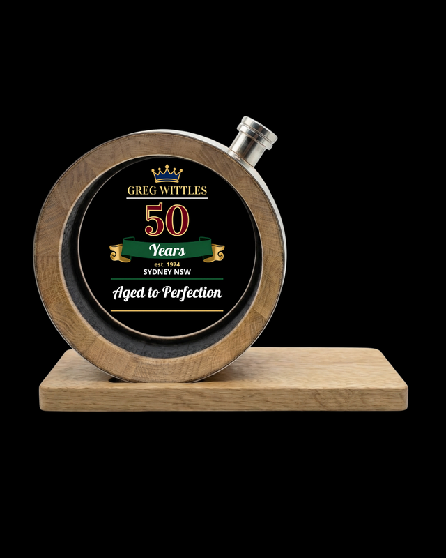 Personalised Glass Head American Oak Barrel (Birthday UV Label)