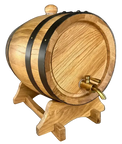 Wooden barrel with a gold spigot on a black background