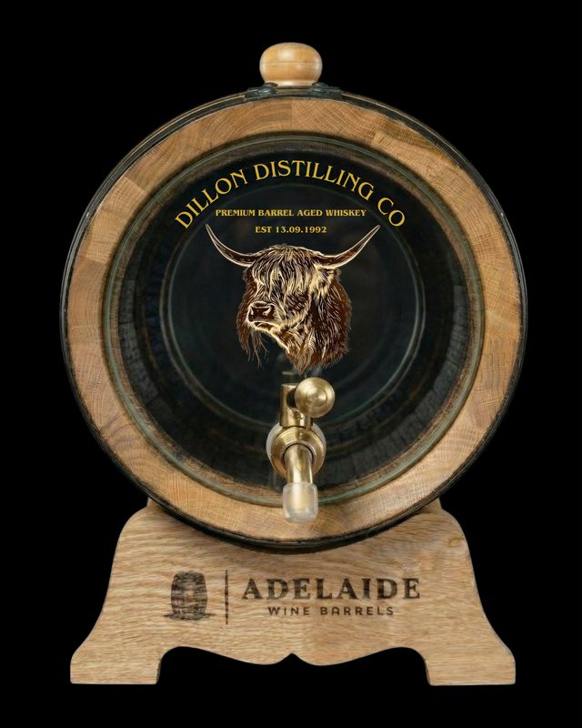 Personalised Glass Head American Oak Barrel (Distilling CO UV Label)