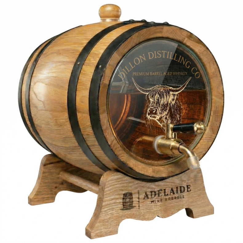 Personalised Glass Head American Oak Barrel (Distilling CO UV Label)