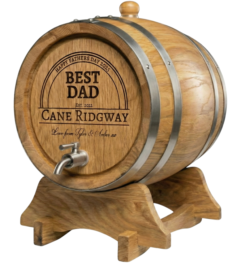 Personalised American Oak Barrel (Elegant Curved Engraving)