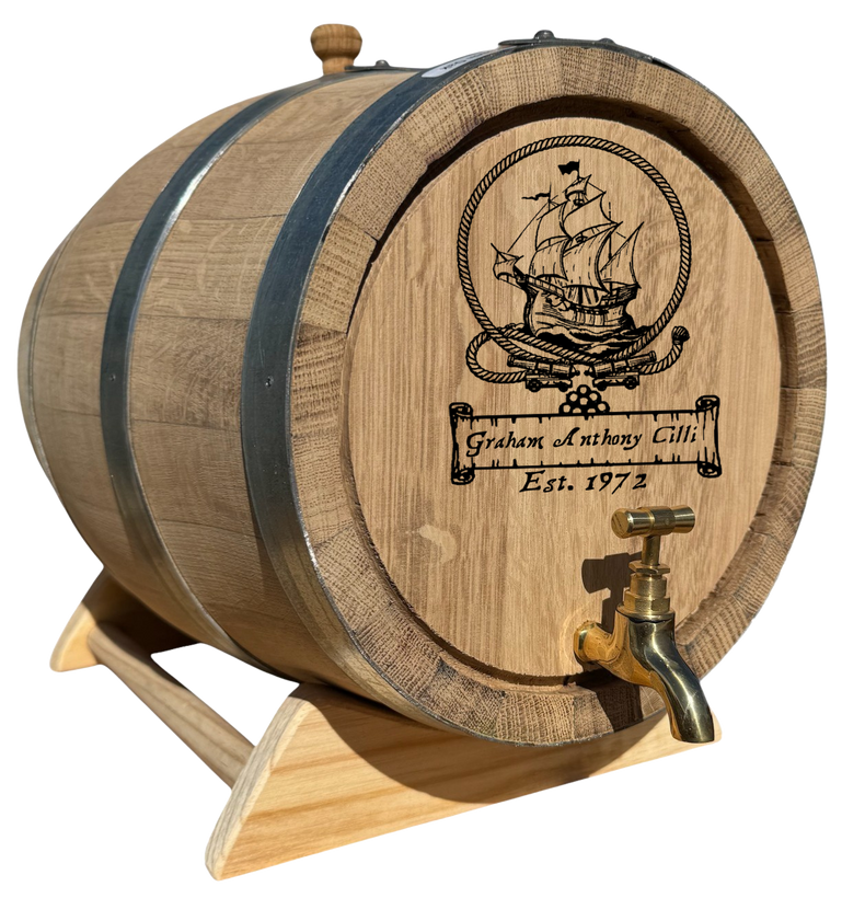 Personalised Recoopered Oak Barrel (Ship Engraving)