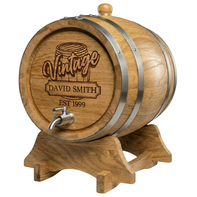 Personalised American Oak Barrel (Vintage Engraving)